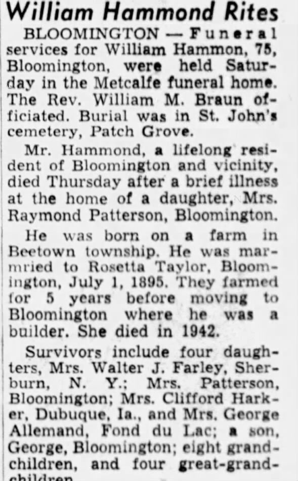 Obituary for William Hammond (Aged 75)